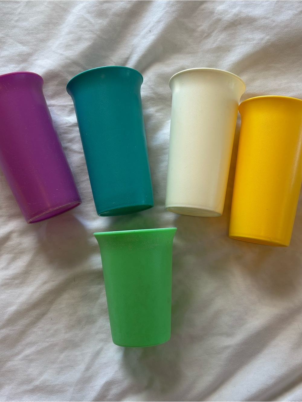 Vintage Tupperware Bell Tumblers - Purple, Teal, Cream, Yellow, Green